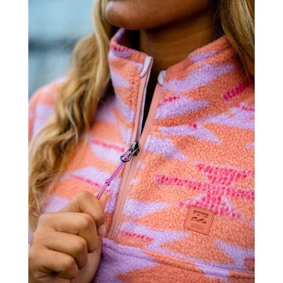 Billabong Boundary Mock 1/2 Zip 2 Lit Up Lilac Aztec Fleece Cozy Core Size M - Picture 2 of 11